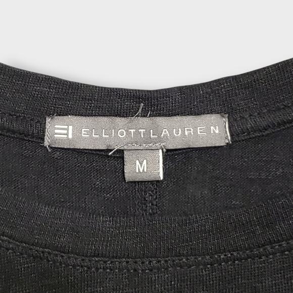 Elliot Lauren Womens Linen Black Boatneck Top Size Med Minimalist Neutral Basic - Picture 7 of 13